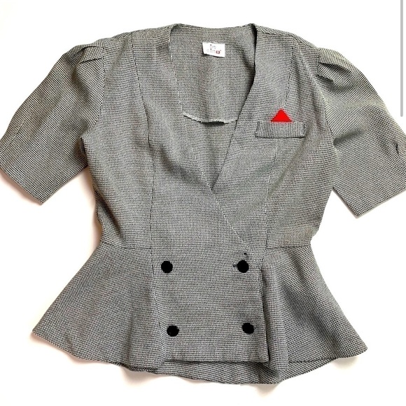 Vintage 1990s Does 40’s Houndstooth Blazer Peplum Top M/L - Picture 1 of 5